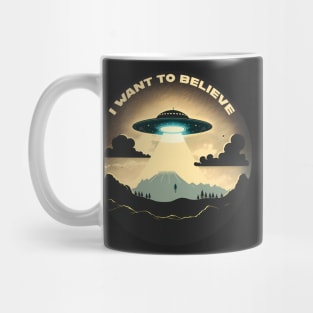 I Want to Believe UFO Spaceship in the Sky with Abduction Mug